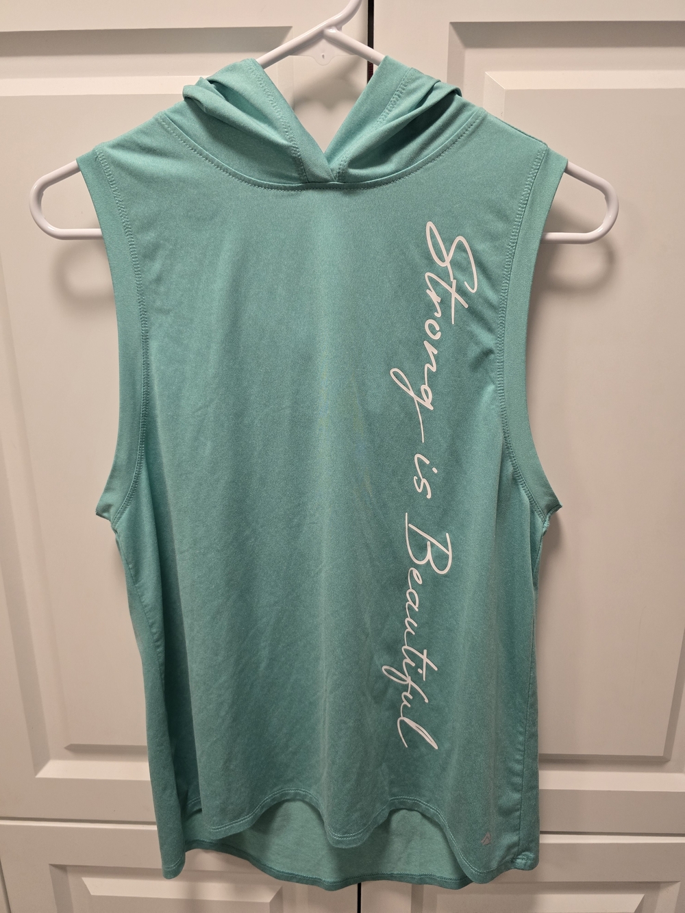 Cali Sport Sleeveless Hoodie Tank Top - Aqua "Strong is Beautiful"